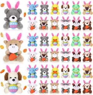 36 Pcs Easter Mini Animal Plush Toy Set Small Stuffed Animal Bulk with Easter Eggs Bunny Ear Small Plush Keychain for Party Favors Basket Stuffers Classroom Prizes Egg Hunt