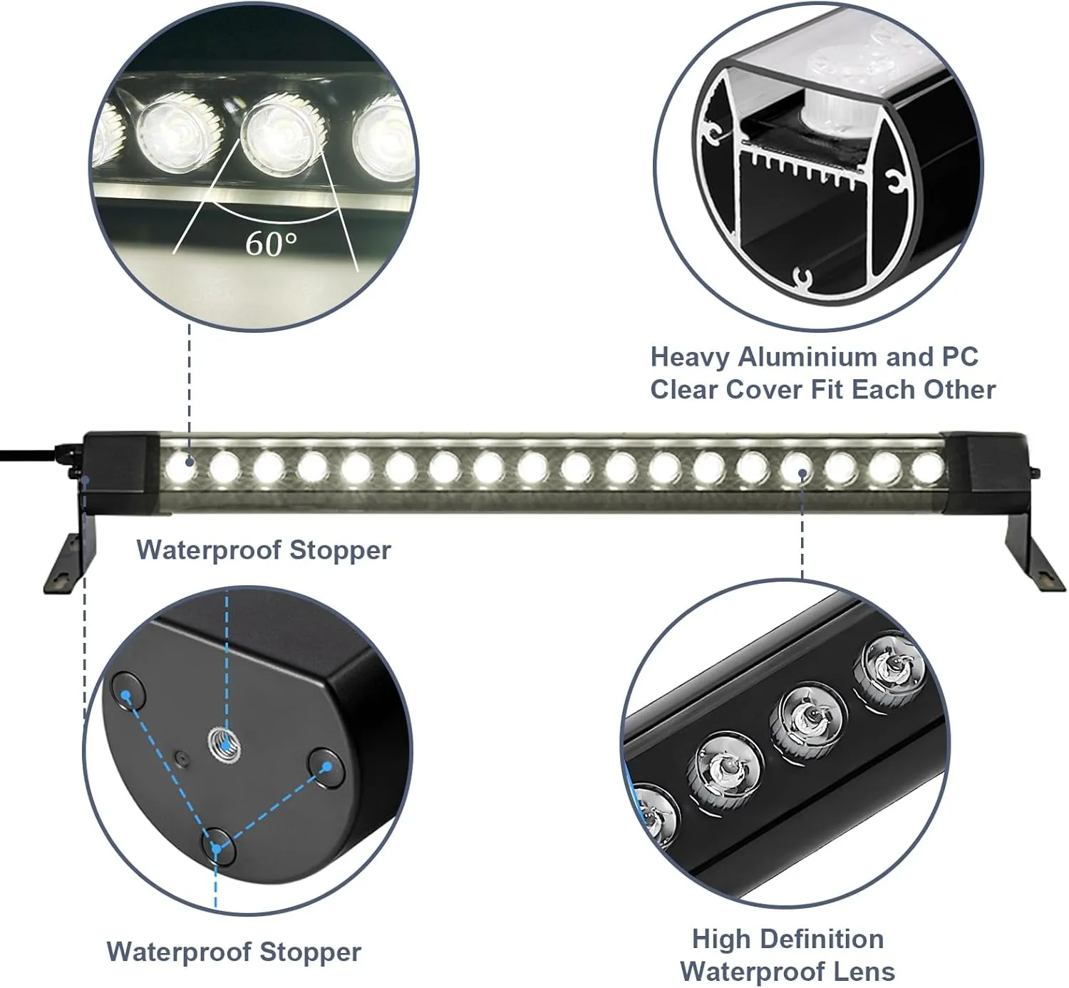 36W LED Wall Washer Light Bar, 2FT 4000K Natural White Wall Washer Lights, 120V IP67 Waterproof Outdoor Wall Washer Light for for Building Hotels Garden Landscape, Plug in, 2 Pack