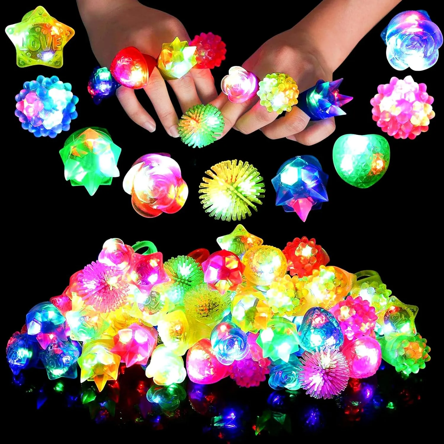 38 Pack Light Up Rings Halloween Party Favors for Kids 4-8 8-12, Goodie Bags Stuffers Treasure Box Toys for Classroom Prizes, Birthday Glow in The Dark Party Supplies Favors for Kids