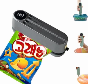 3 in 1 Cordless Mini Vacuum Sealer Rechargeable Bag Sealer for Food Storage with 4 Snack Bags,Heat Sealer for Chips Bags,Handheld Vacuum Sealer for Food Preservation,Inflation Pump for Balls(Grey)