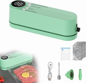 3 in 1 Mini Wireless Vacuum Sealer, Rechargeable Bag Sealer for Food Storage with 4 Snack Bags, Heat Sealer for Handheld Vacuum Sealer for Food Preservation, Chips Bags (Green)
