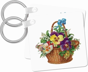 3dRose, Pretty Basket of Flowers with Lily of the Valley and Colorful Pansy, Key Chain
