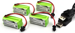 (4-Pack) 4.8V 800mAh NiMH AAA Rechargeable Battery Pack with SM 2P Plug for Stunt RC Car Robot Electric Toys and Hobby Equipment