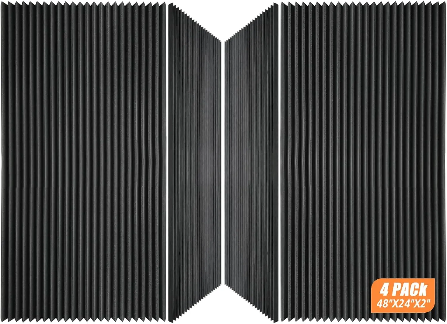 4 Pack Acoustic Foam Panels, 48 x 24 x 2" Sound Absorbing Panels High Density Studio Wedge Tiles for Home,Office, Recording Room, Studio (Black 4 Pack, 48 x 24 x 2 Inch)