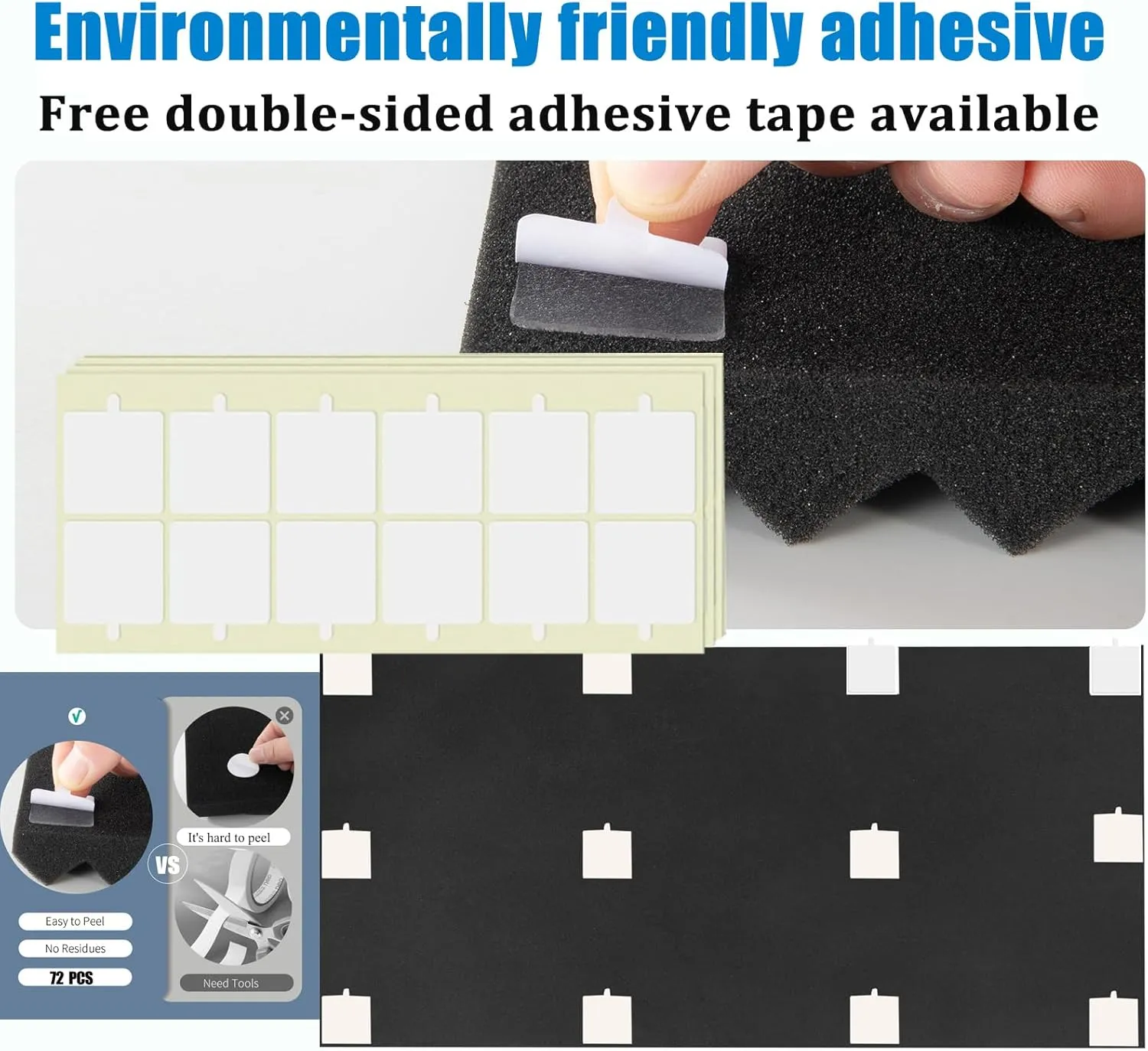 4 Pack Acoustic Foam Panels, 48 x 24 x 2" Sound Absorbing Panels High Density Studio Wedge Tiles for Home,Office, Recording Room, Studio (Black 4 Pack, 48 x 24 x 2 Inch)