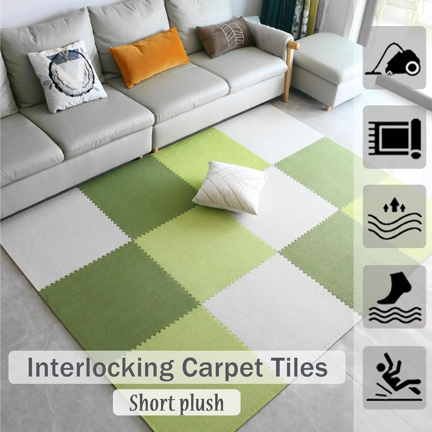 48 Pieces Multipurpose Exercise Floor Mat with Foam,0.4 Inch Thick Interlocking Floor Padding Tiles,Puzzle Square Carpet, 24x24 Inch(Color:Khaki Coffee)