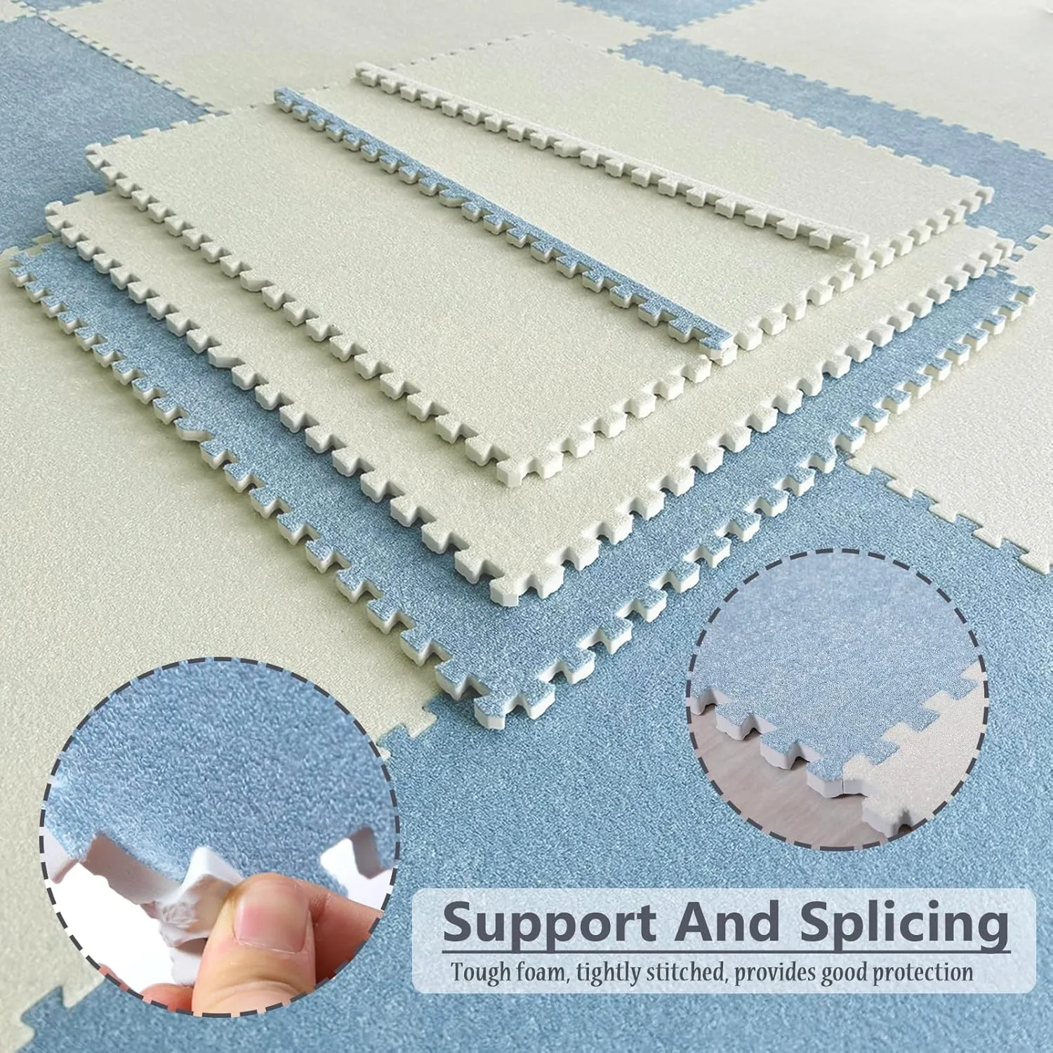 48 Pieces Multipurpose Exercise Floor Mat with Foam,0.4 Inch Thick Interlocking Floor Padding Tiles,Puzzle Square Carpet, 24x24 Inch(Color:Khaki Coffee)
