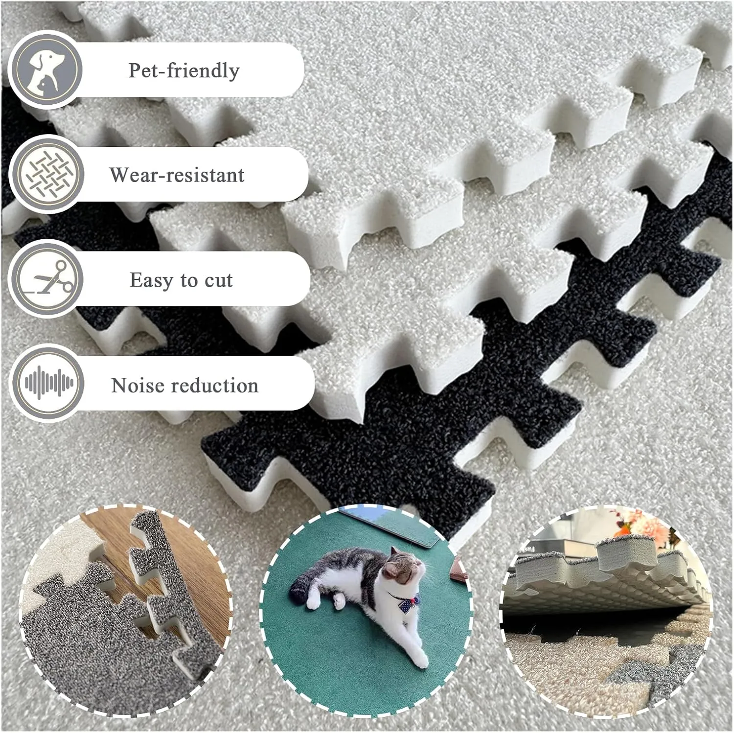 48 Pieces Multipurpose Exercise Floor Mat with Foam,0.4 Inch Thick Interlocking Floor Padding Tiles,Puzzle Square Carpet, 24x24 Inch(Color:Khaki Coffee)