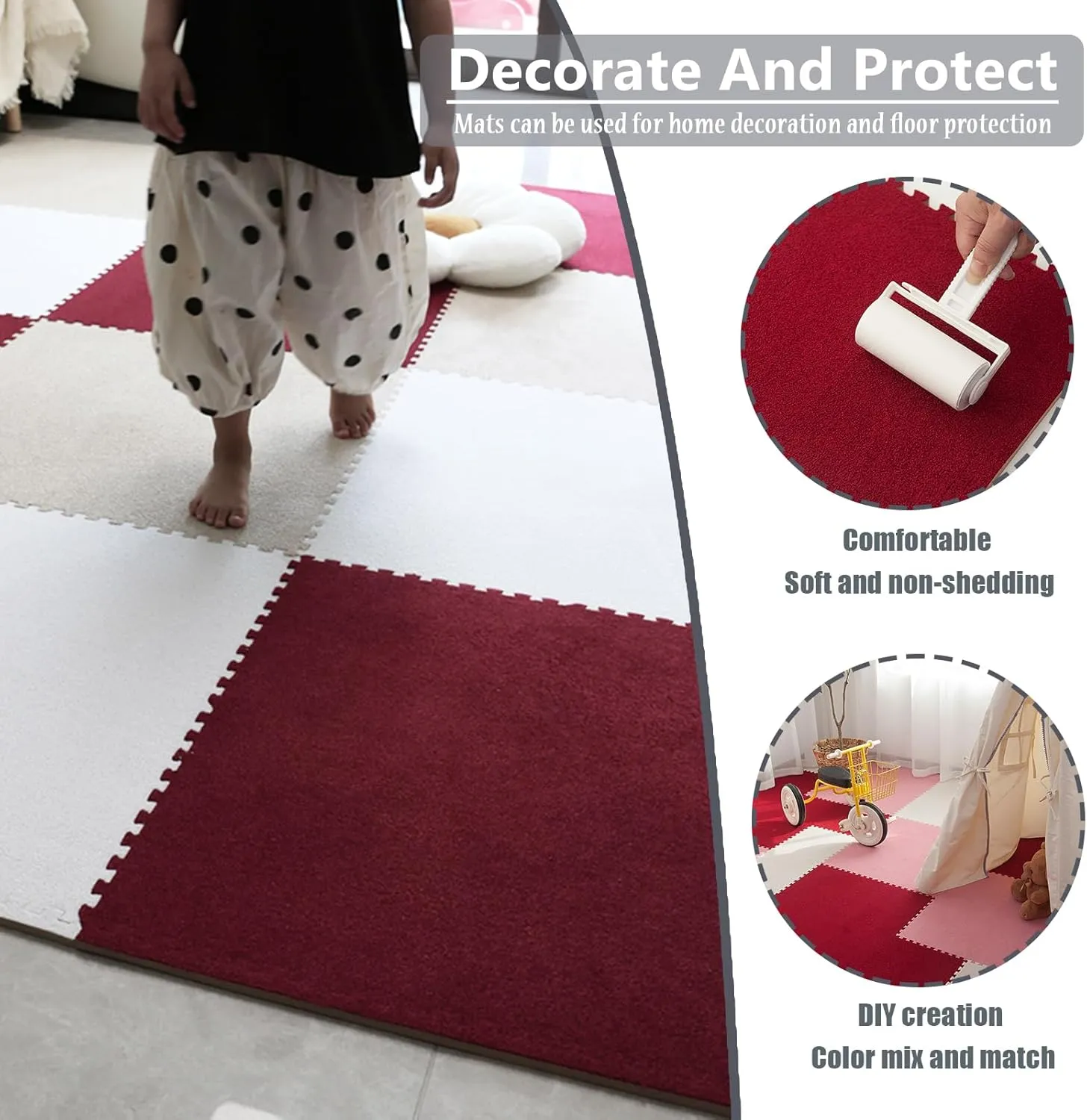 48 Pieces Multipurpose Exercise Floor Mat with Foam,0.4 Inch Thick Interlocking Floor Padding Tiles,Puzzle Square Carpet, 24x24 Inch(Color:Khaki Coffee)