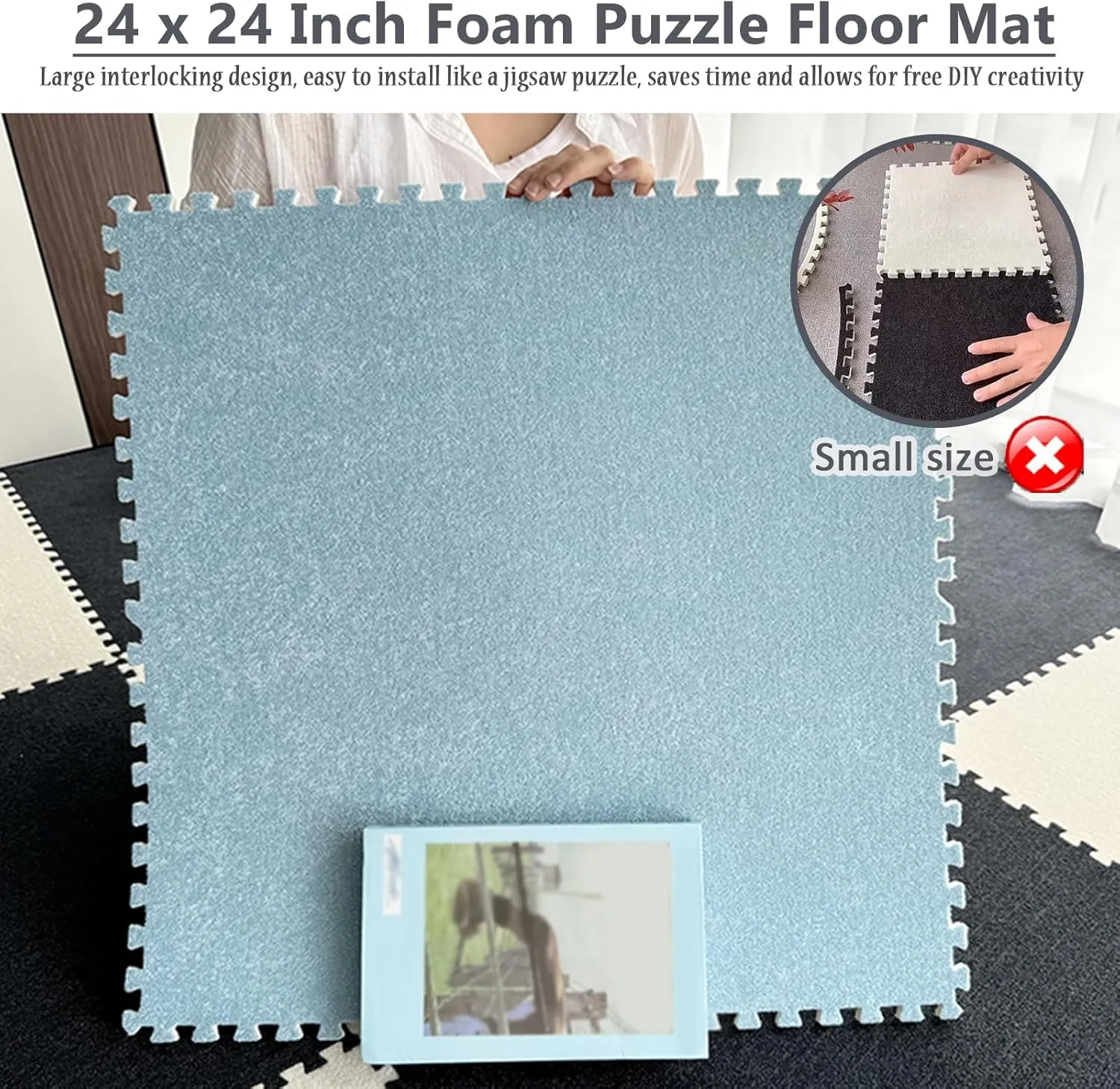 48 Pieces Multipurpose Exercise Floor Mat with Foam,0.4 Inch Thick Interlocking Floor Padding Tiles,Puzzle Square Carpet, 24x24 Inch(Color:Khaki Coffee)