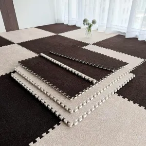 48 Pieces Multipurpose Exercise Floor Mat with Foam,0.4 Inch Thick Interlocking Floor Padding Tiles,Puzzle Square Carpet, 24x24 Inch(Color:Khaki Coffee)
