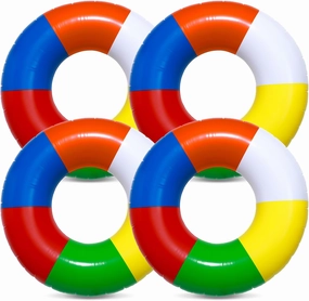 4 Pcs Inflatable Swimming Float Toys 35Inch Rainbow Striped Swim Rings Beach Pool Floats Pool Tube Rings Loungers Tube for Adults Lake River Ocean Summer Beach Party Favors Gifts