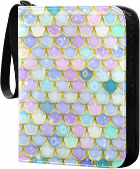4 Pockets Trading Card Binder Colorful Mermaid Scales Holds 400 Standard Cards Waterproof TCG CCG MTG Album Gifts for Collectors Boys Girls