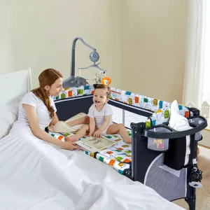 5 in 1 Baby Bassinet, Bedside Bassinet for Baby, Pack and Play with Changing Table, Portable Crib with Mattress, Music Box, Carry Bag for Newborn to Toddles