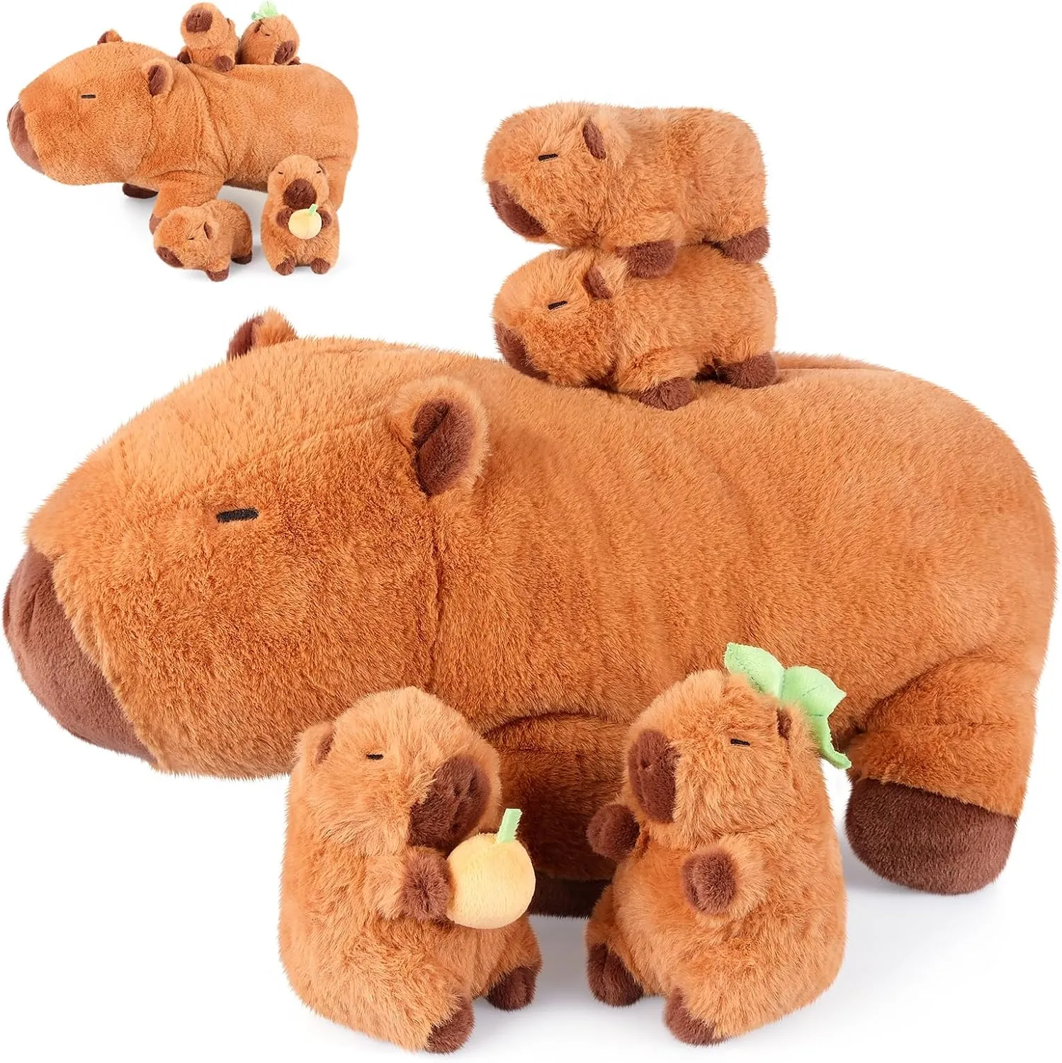 5-in-1 Capybara Stuffed Animals with Babies Inside, 5PC Set Plush with Mommy & 4 Babies, Cute 3 to 8 Year Old Girl Gifts, Imaginative Play Toys