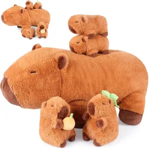 5-in-1 Capybara Stuffed Animals with Babies Inside, 5PC Set Plush with Mommy & 4 Babies, Cute 3 to 8 Year Old Girl Gifts, Imaginative Play Toys