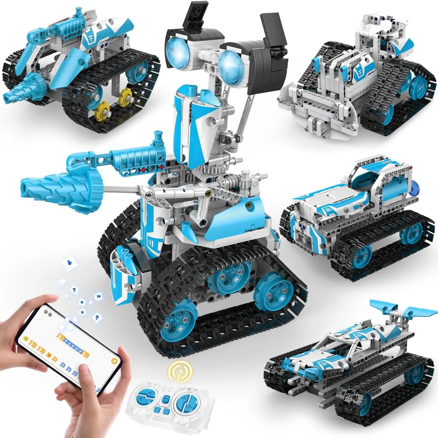 5 in 1 Robot Building Kit, Remote & App Control Educational Projects, 706Pcs DIY Tank & Garden Cars STEM Build Toys Sets for 8  Years Old Boys and Girls