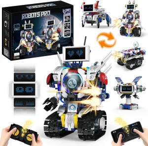 5 in 1 STEM Robot Building Kit, APP & Remote Control Screen Building Toys, Eye Coding Robots Rechargeable, 620Pcs DIY Super Warriors for Kids Learning, Boys Girls Birthday Gifts