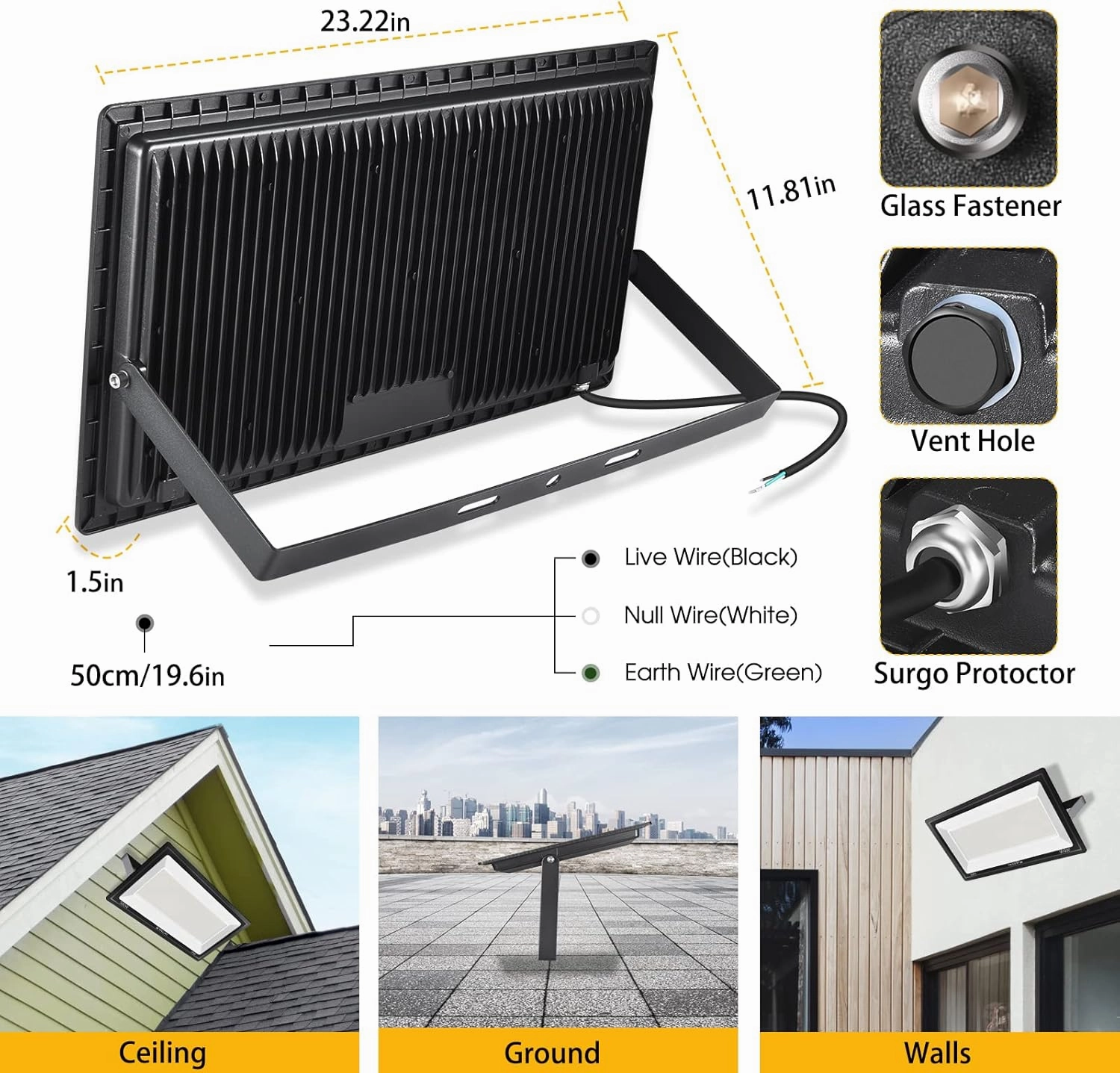 500W LED Flood Light,(2750W Equivalent) Super Bright 58,500LM Daylight 5000K IP66 Waterproof Security Outdoor LED Arena Lights,Commercial Lighting Floodlight for Backyard|Court|Stadium|Fields