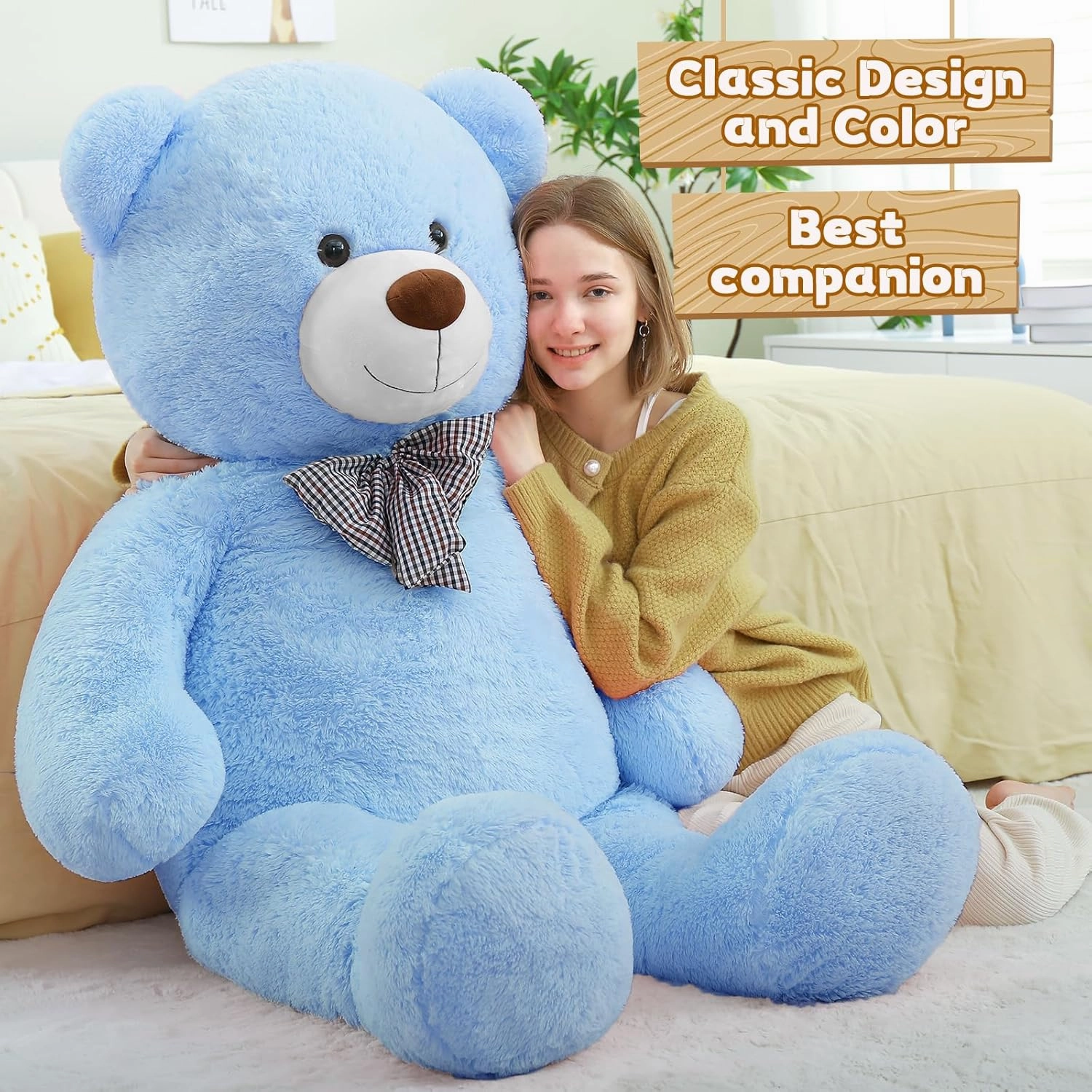 5 Feet Teddy Bear, 59'' Giant Big Bear Stuffed Animal for Baby Shower Centerpieces, Large Plush Toy for Kids Girls Valentine's Day Christmas Birthday, Blue