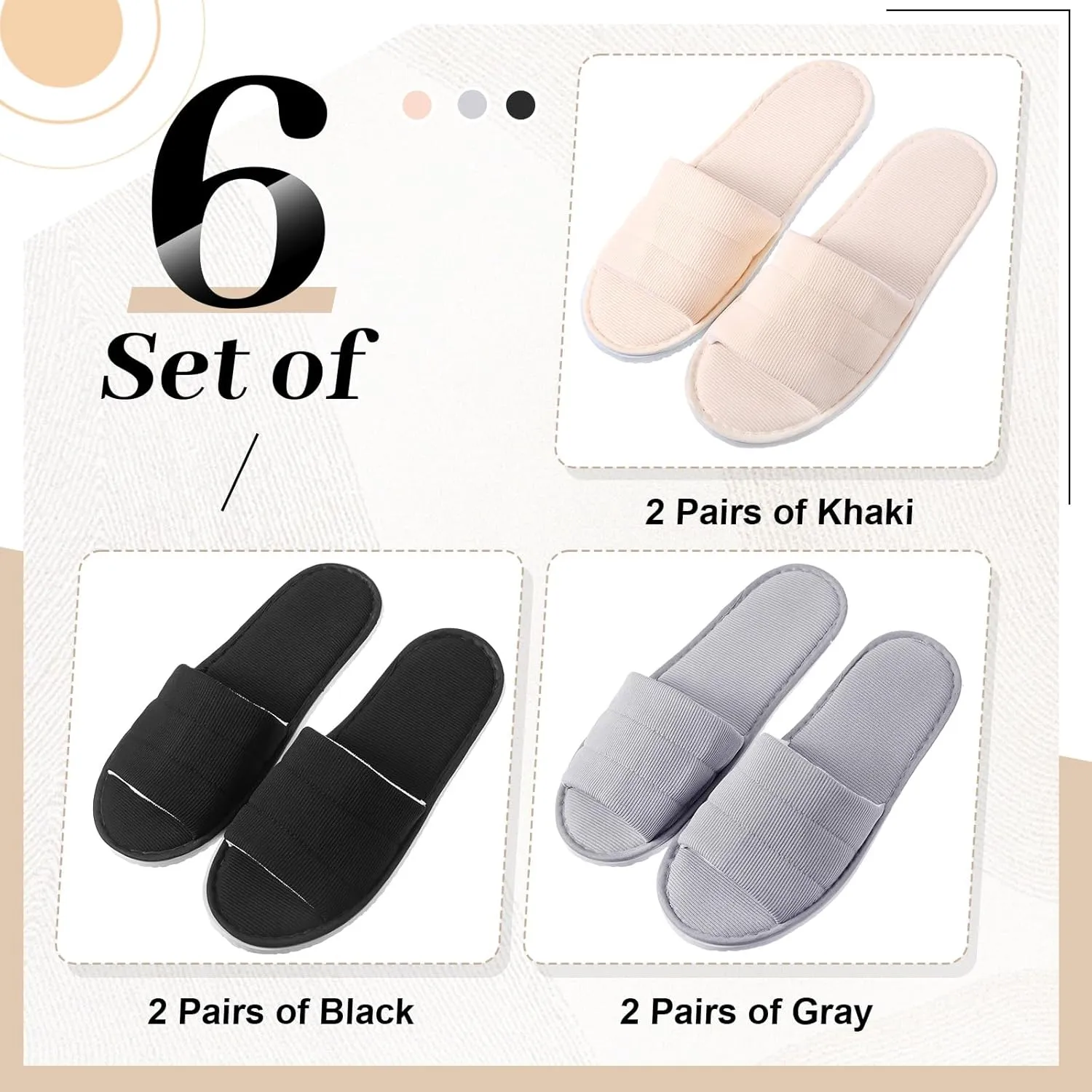6 Pairs Disposable Slippers Bulk for Guests Comfortable House Spa Hotel Indoor Travel Slippers Women Men