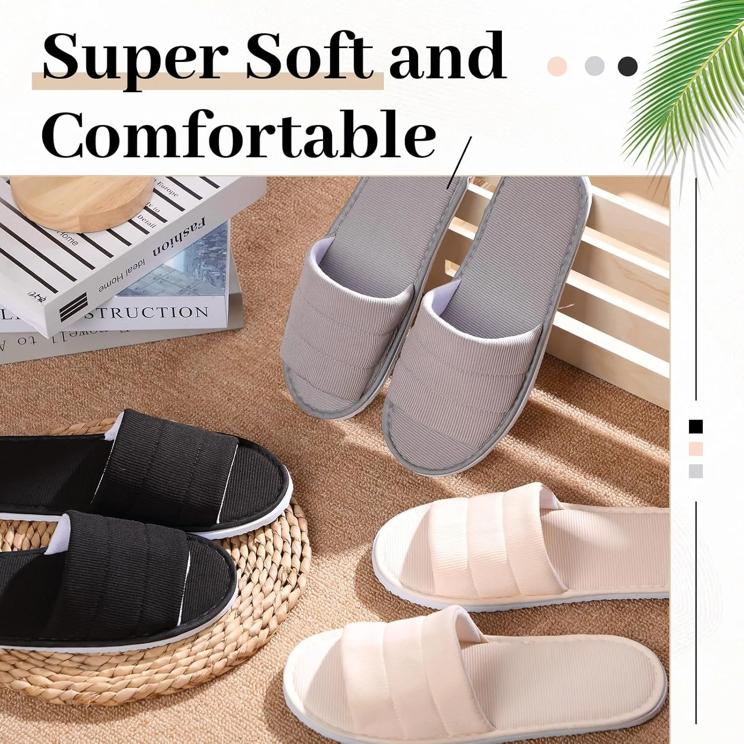 6 Pairs Disposable Slippers Bulk for Guests Comfortable House Spa Hotel Indoor Travel Slippers Women Men