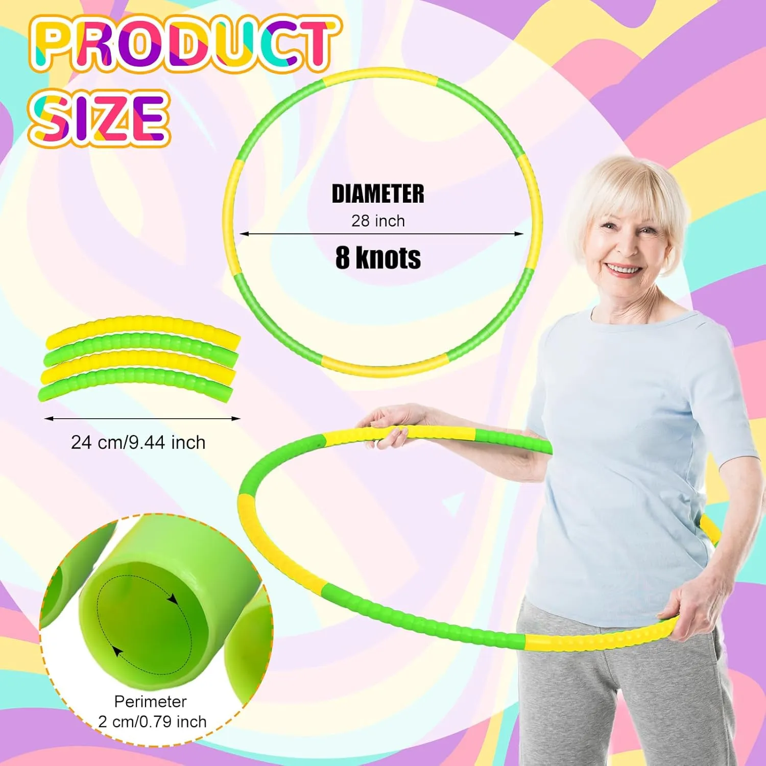 6 Pcs Exercise Hoop Detachable Fitness Rings Adjustable Plastic Toy Fitness Hoop Playground Toys Colored Circles for Teens Games Gymnastics Agility, 28 Inch(Green, Yellow)