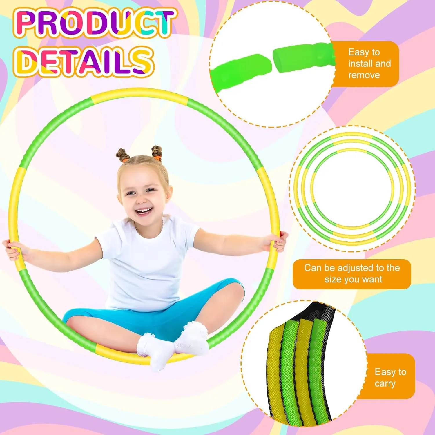 6 Pcs Exercise Hoop Detachable Fitness Rings Adjustable Plastic Toy Fitness Hoop Playground Toys Colored Circles for Teens Games Gymnastics Agility, 28 Inch(Green, Yellow)