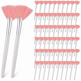 60 Pcs Fan Facial Brushes Fan Mask Soft Facial Applicator Brushes Acid Brush Cosmetic Makeup Blush Applicator Tools for Esthetician Eyeshadow Peel Mud Cream(Pink)