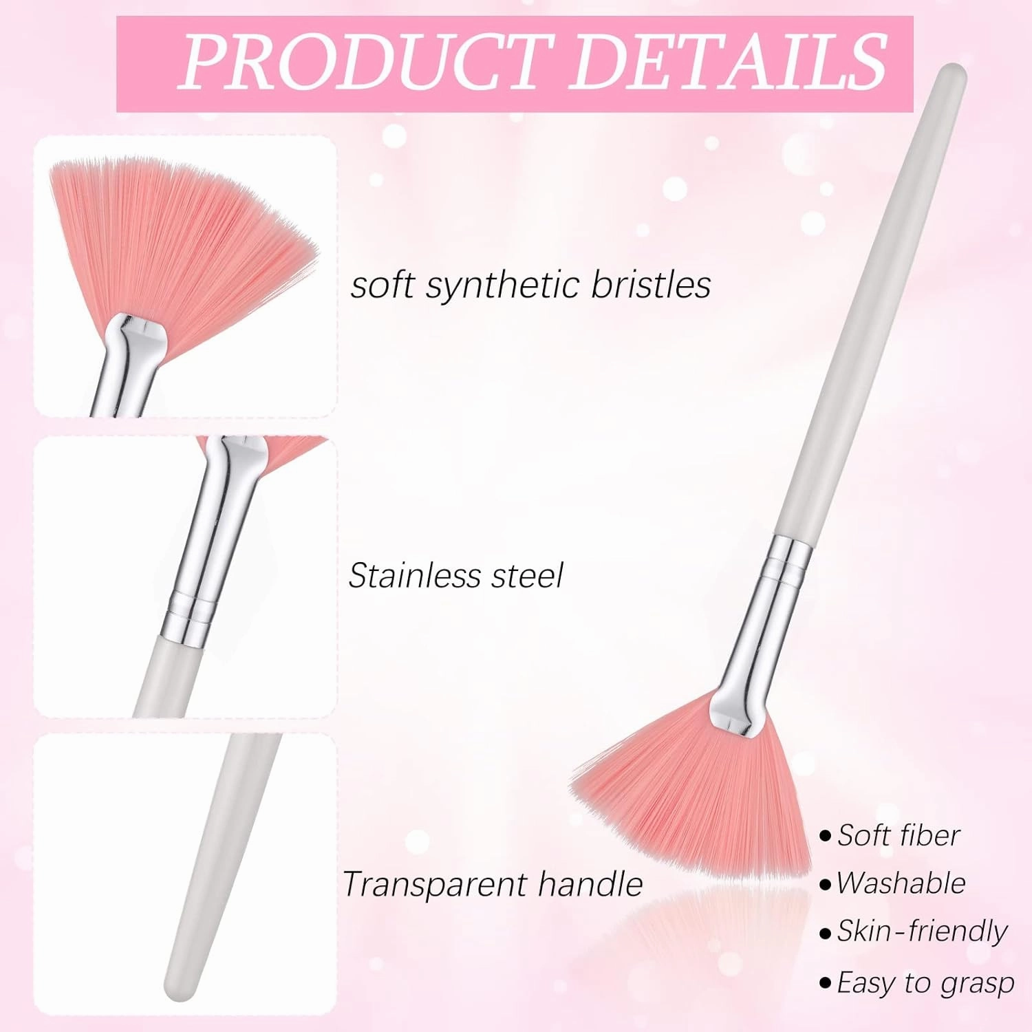 60 Pcs Fan Facial Brushes Fan Mask Soft Facial Applicator Brushes Acid Brush Cosmetic Makeup Blush Applicator Tools for Esthetician Eyeshadow Peel Mud Cream(Pink)