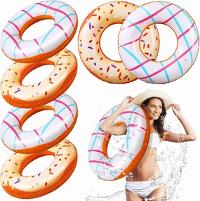 6 Pack Donut Pool Float Inflatable Donuts for Adult Assorted Swimming Rings Tubes Floaties Swimming Party Decorations Pool Floaties for Women Men Beach Water Toy