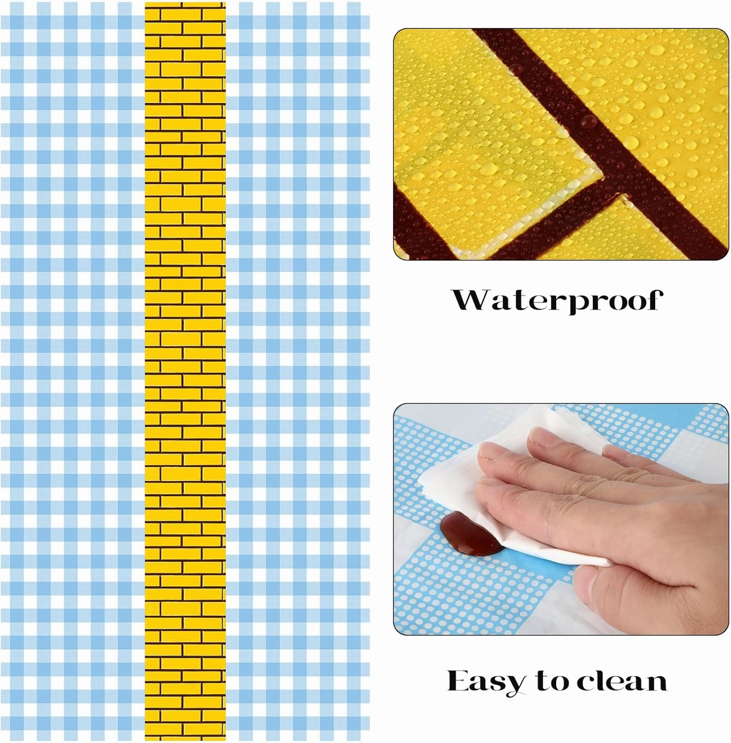 6 Pcs Yellow Brick Runner Tablecloth 54 x 108 Inch Brick Wall Backdrop Waterproof Rectangle Disposable Cover, Princess Decorations Party Supplies for Halloween Cosplay Party (Blue)