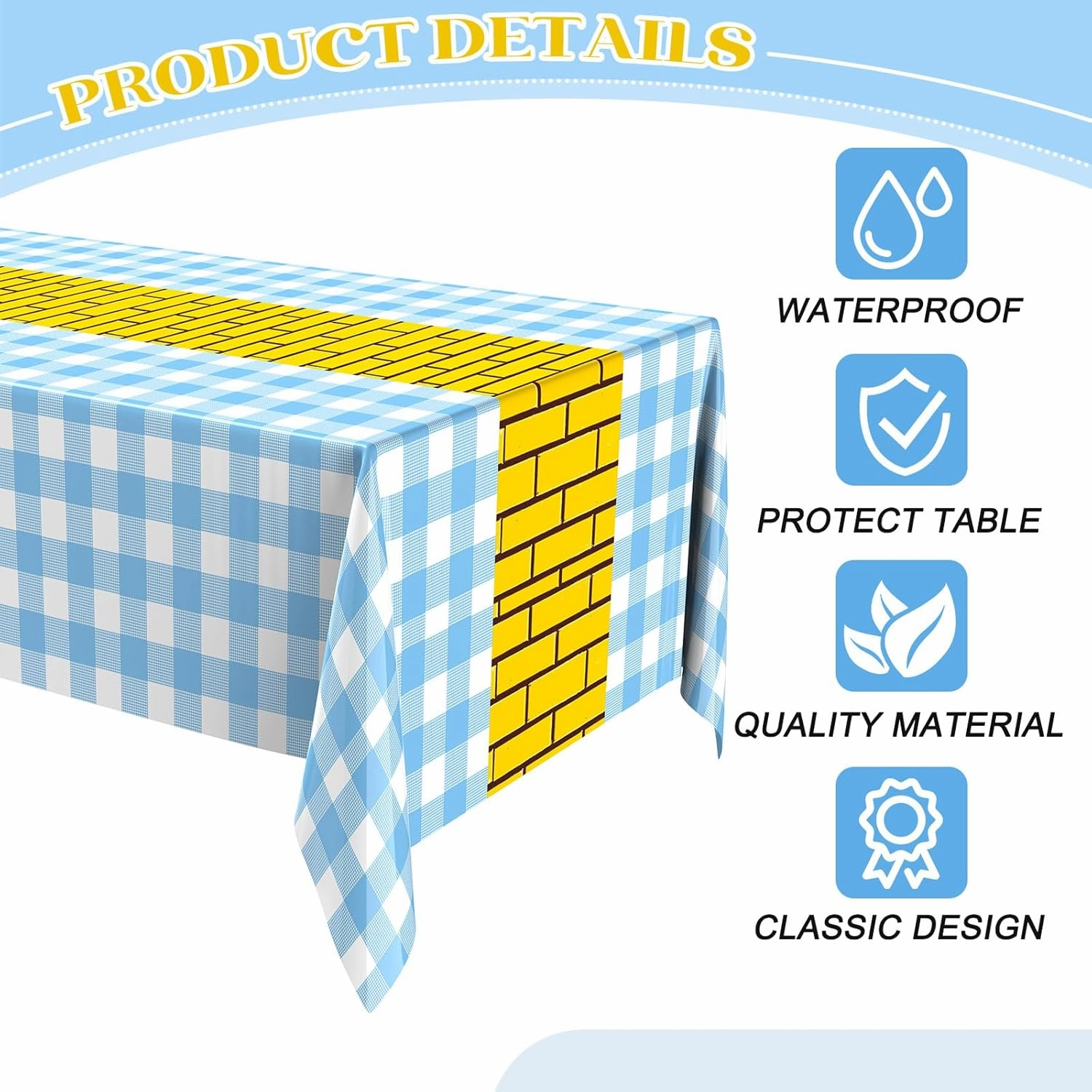 6 Pcs Yellow Brick Runner Tablecloth 54 x 108 Inch Brick Wall Backdrop Waterproof Rectangle Disposable Cover, Princess Decorations Party Supplies for Halloween Cosplay Party (Blue)