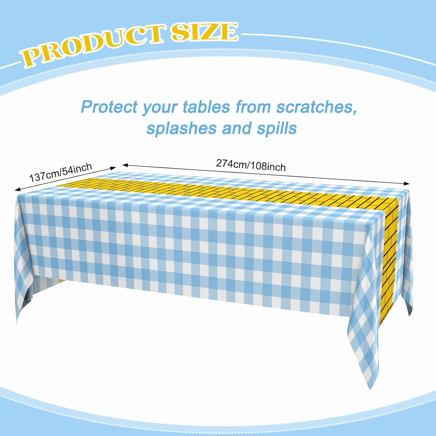 6 Pcs Yellow Brick Runner Tablecloth 54 x 108 Inch Brick Wall Backdrop Waterproof Rectangle Disposable Cover, Princess Decorations Party Supplies for Halloween Cosplay Party (Blue)