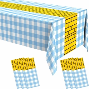 6 Pcs Yellow Brick Runner Tablecloth 54 x 108 Inch Brick Wall Backdrop Waterproof Rectangle Disposable Cover, Princess Decorations Party Supplies for Halloween Cosplay Party (Blue)
