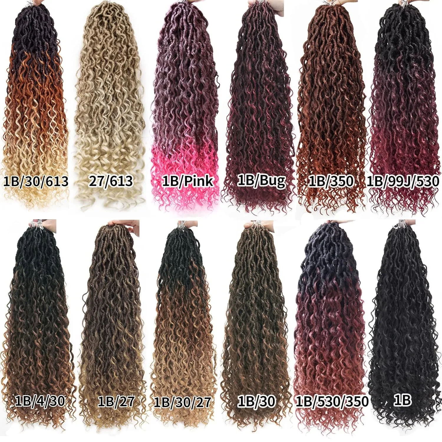 6Packs Goddess Locs Crochet Hair,22Inch Curly Faux Locs Hippie Crochet Braids Long Goddess Faux Locs for Black Women(22inch 1B/30/27)