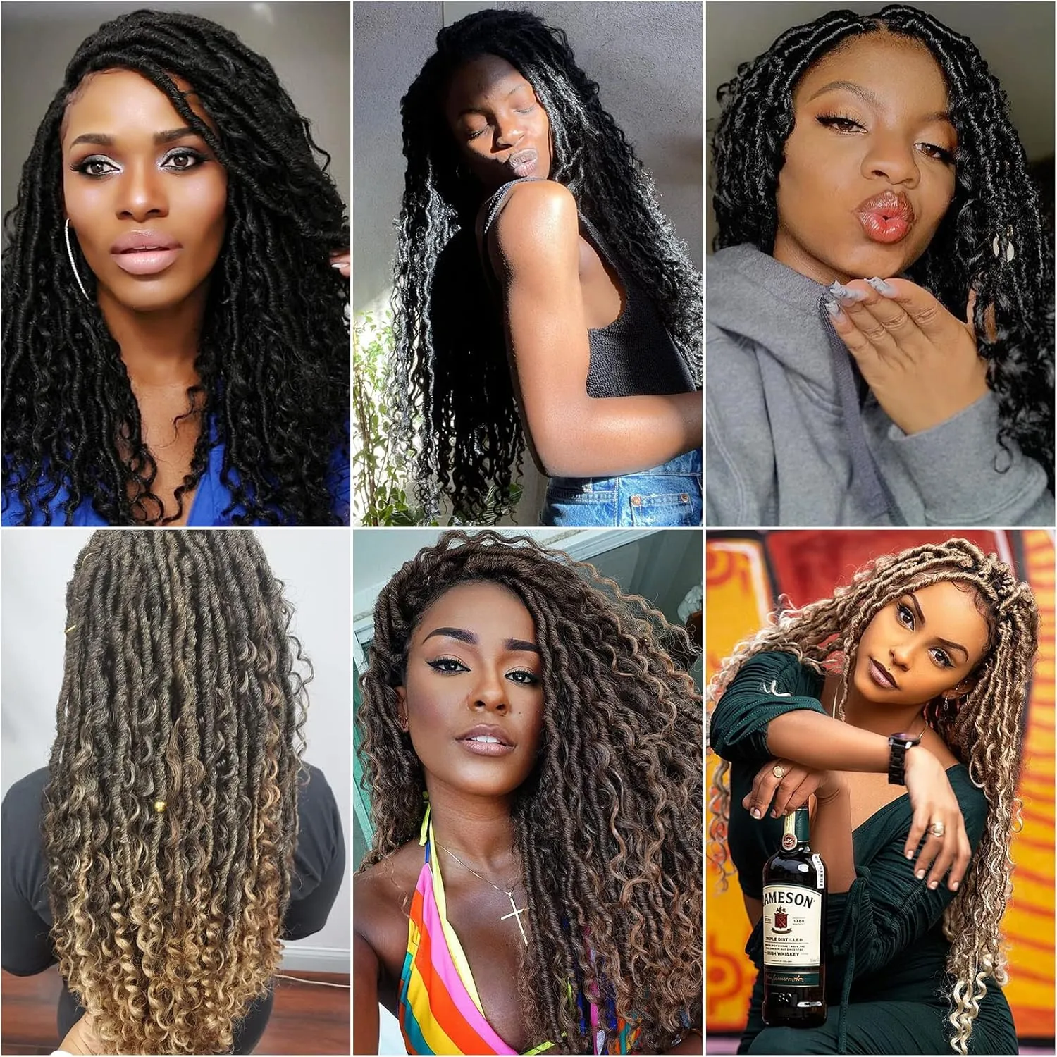 6Packs Goddess Locs Crochet Hair,22Inch Curly Faux Locs Hippie Crochet Braids Long Goddess Faux Locs for Black Women(22inch 1B/30/27)