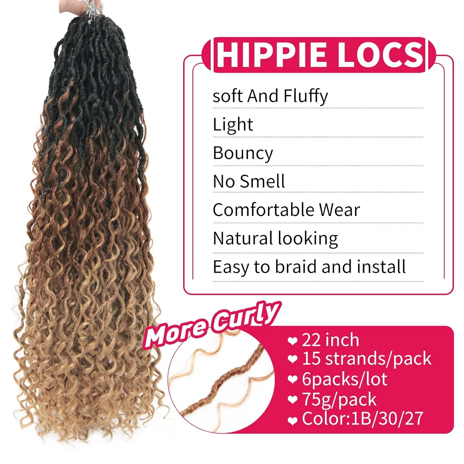 6Packs Goddess Locs Crochet Hair,22Inch Curly Faux Locs Hippie Crochet Braids Long Goddess Faux Locs for Black Women(22inch 1B/30/27)