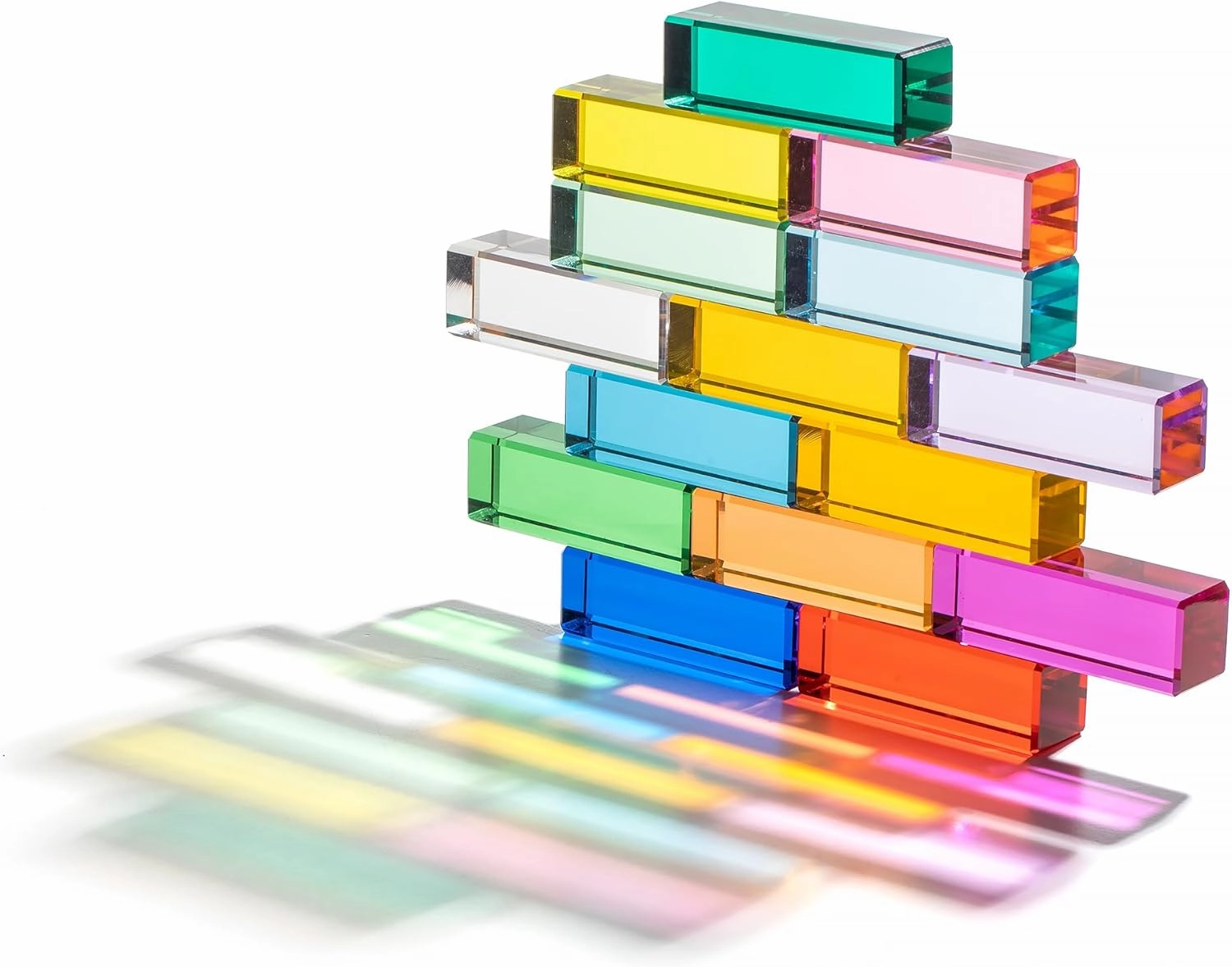 7.5cm Rainbow Crystal Acrylic Strip Blocks,Rectangle Stacking Gem Blocks for Kids 16 Colors Gem Cubes Stacking Educational Sensory Light Learning Toys (7.5cm 16 Colors Blocks)