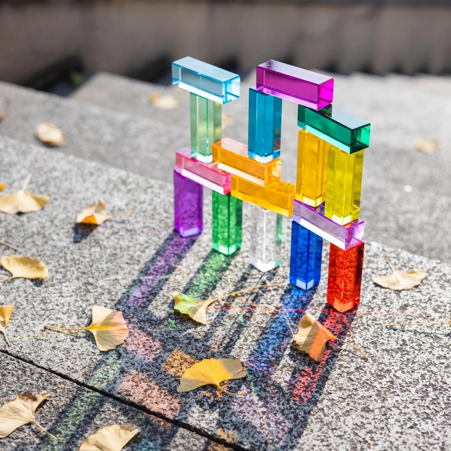 7.5cm Rainbow Crystal Acrylic Strip Blocks,Rectangle Stacking Gem Blocks for Kids 16 Colors Gem Cubes Stacking Educational Sensory Light Learning Toys (7.5cm 16 Colors Blocks)