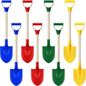 8 Pcs 22" Sand Shovels Kids Beach Spades Heavy Duty Snow Beach Toys Plastic Shovel Prop with Wooden Handle for Garden Sand Snow Backyard Summer, Red Yellow Blue Green