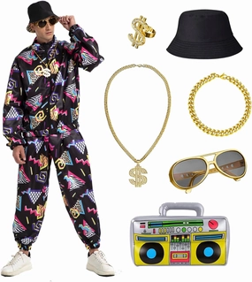 80s 90s Outfit for Men 80s 90s Costume for Men Hip Hop Outfits Retro Tracksuit for Themed Party