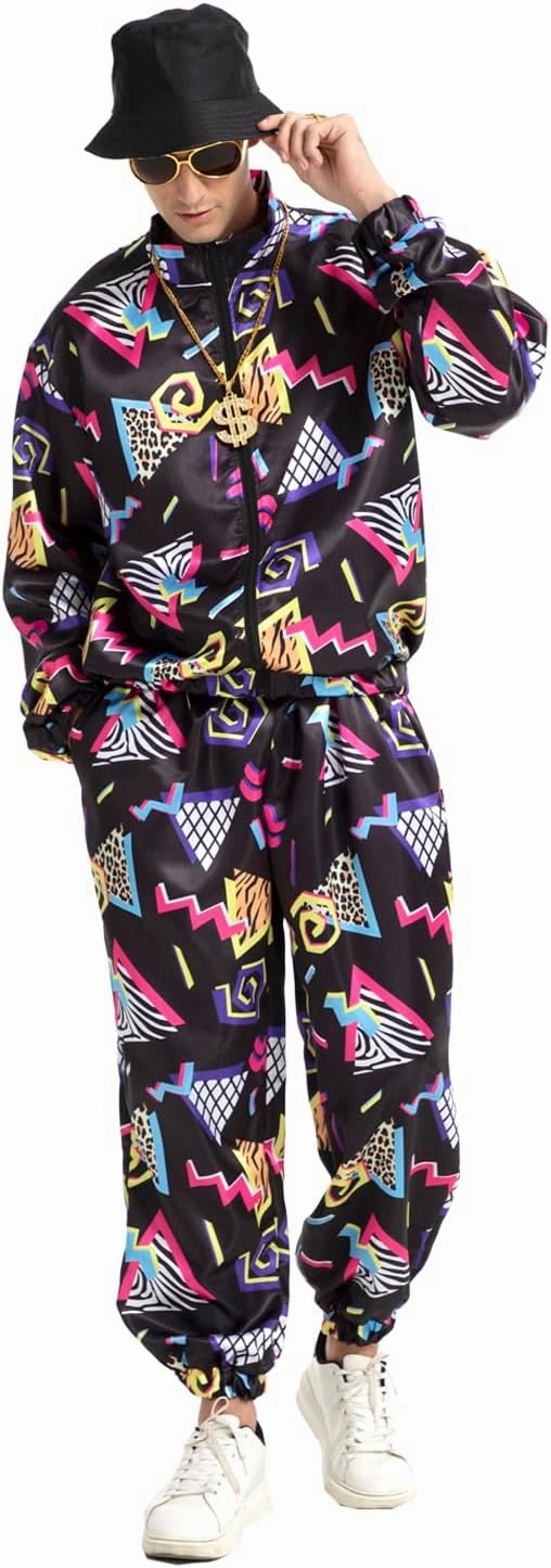 80s 90s Outfit for Men 80s 90s Costume for Men Hip Hop Outfits Retro Tracksuit for Themed Party