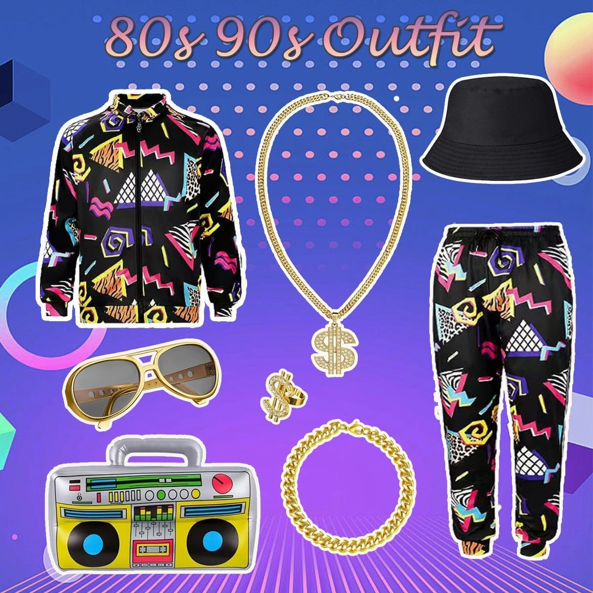 80s 90s Outfit for Men 80s 90s Costume for Men Hip Hop Outfits Retro Tracksuit for Themed Party
