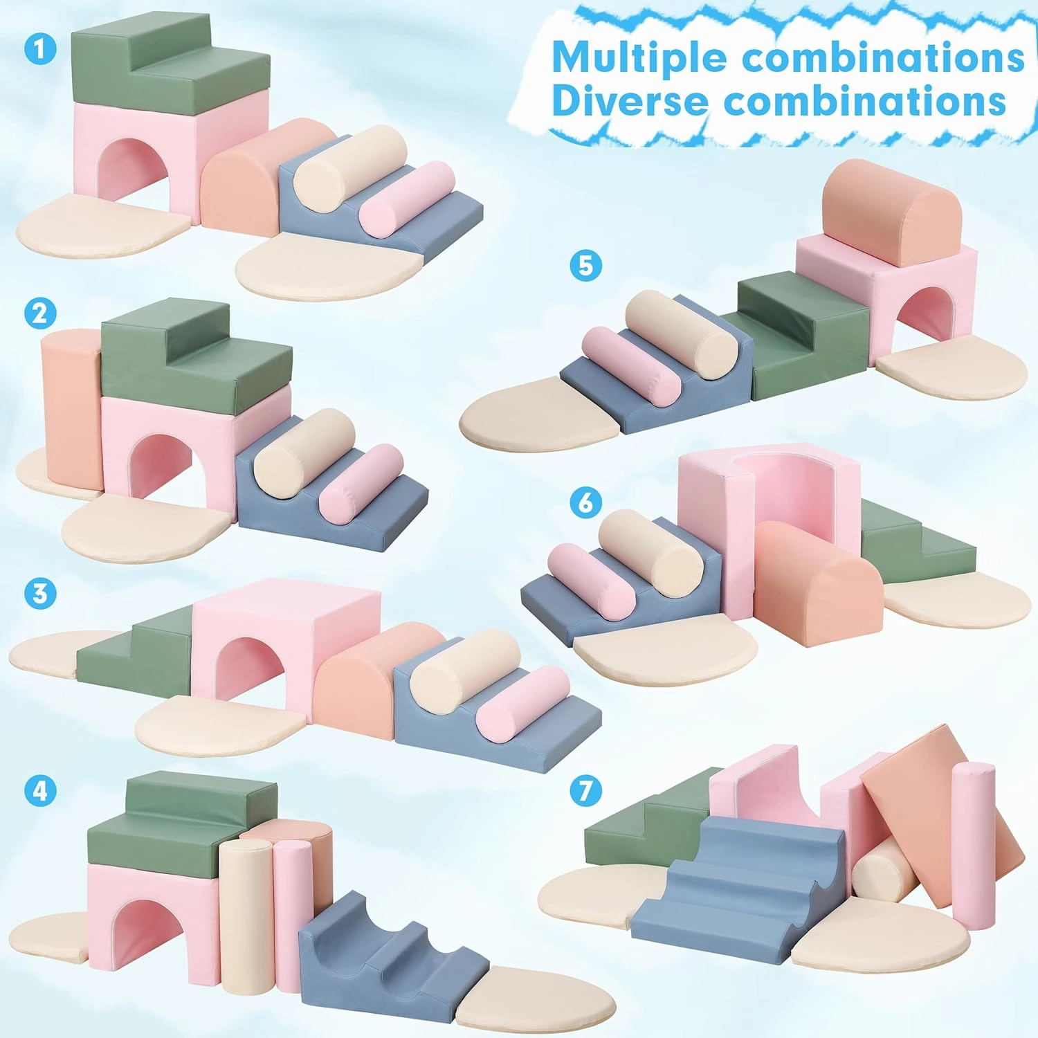 8-Piece Foam Climbing Blocks for Toddlers 1-3,PU Toddler Climbing Toys Indoor,Soft Play Climbing for Toddlers,Baby Toddler Kids Foam Climbing Blocks,Foam Soft Play Set,Foam Play Gym