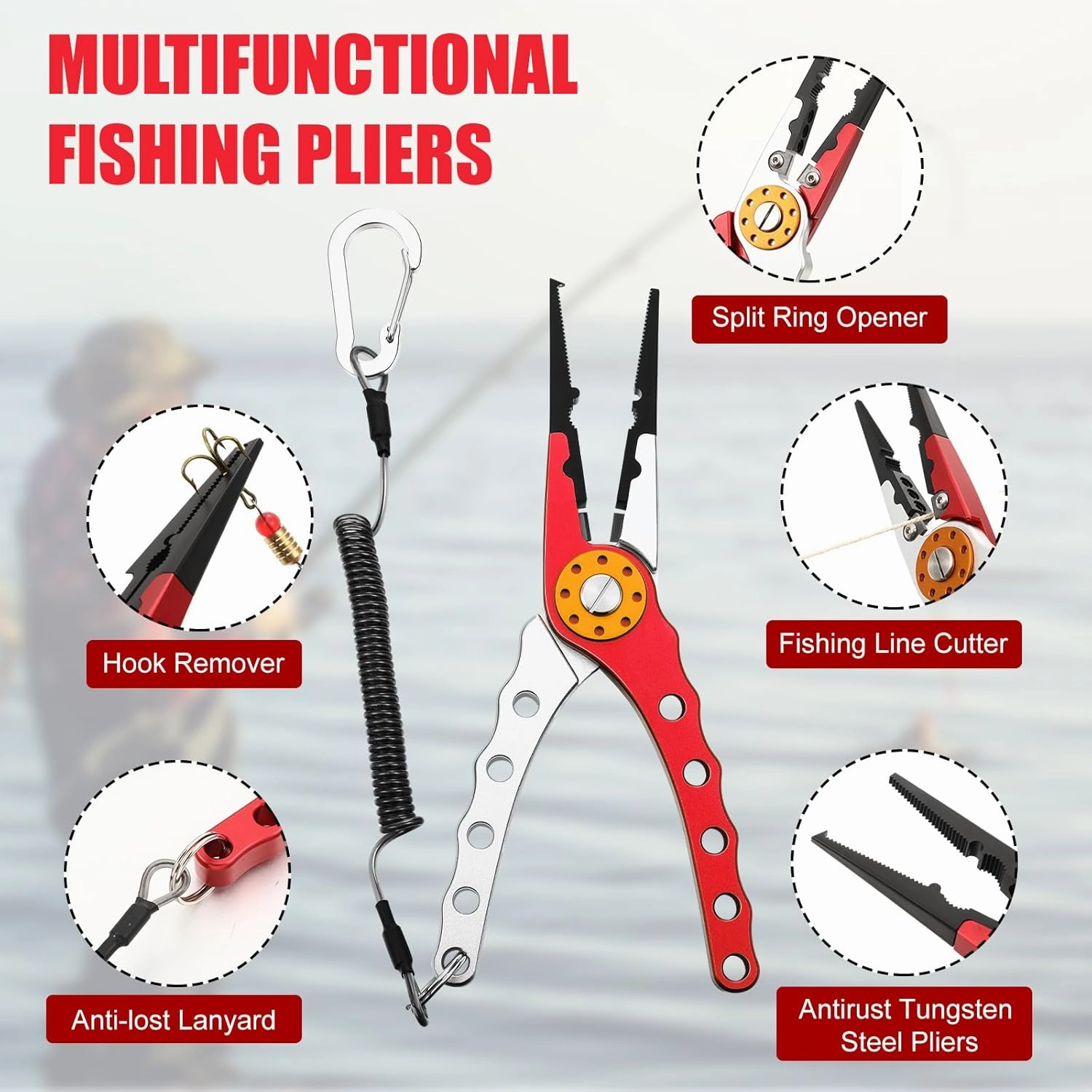 8 Pieces Fishing Tools Kit Fish Hook Remover Set Include Fishing Pliers Lip Gripper Multifunction Scissors Gloves Towel Keychain Hook for Men Women Gifts