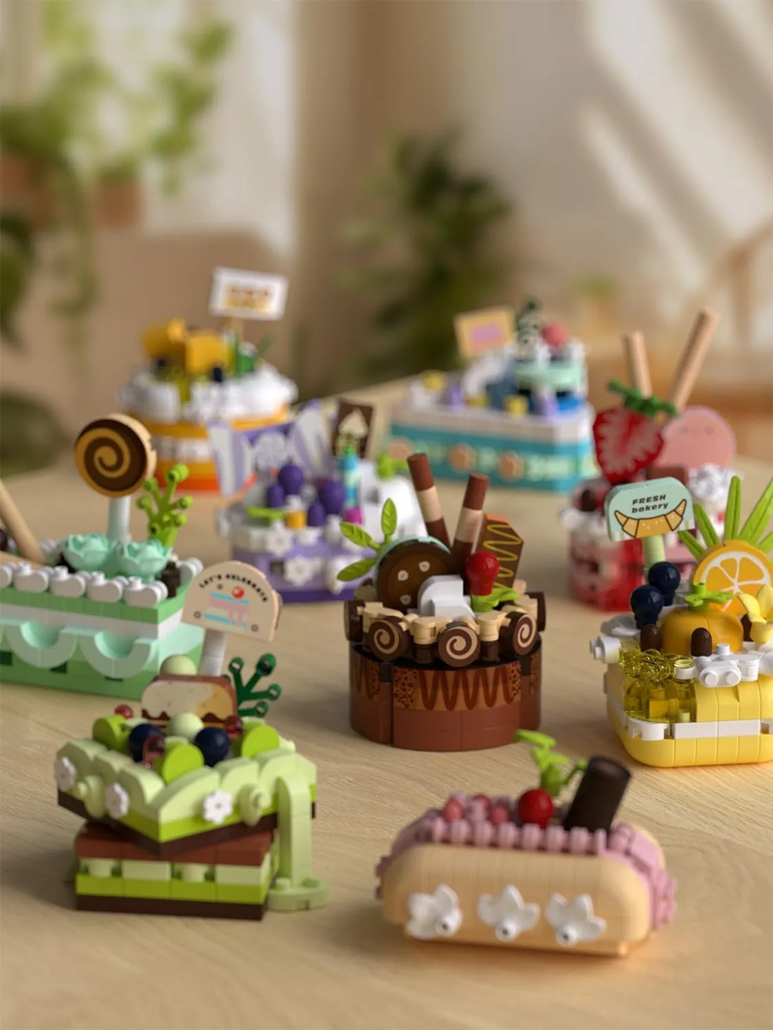 9 Set Creative Mini Cake Building Blocks Toy - DIY Dessert Food Series Perfect for Home Decoration and Art Collection Office Decor