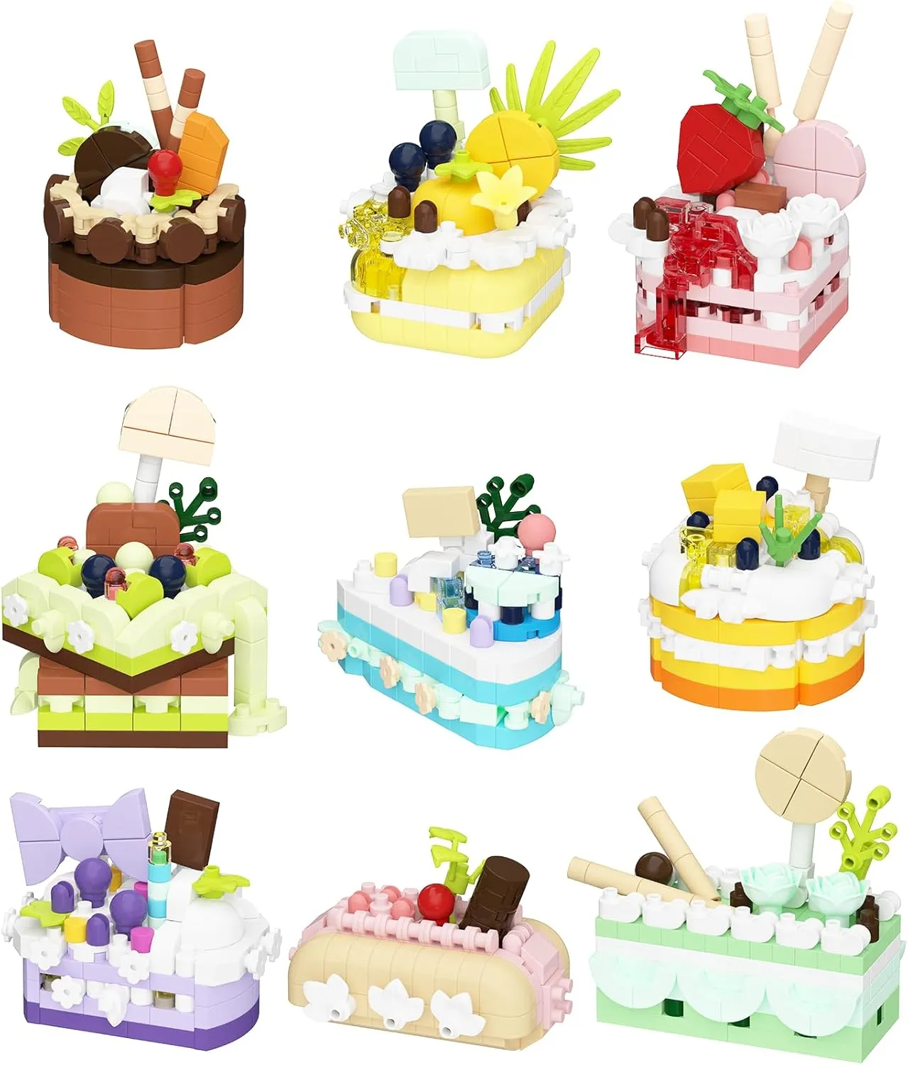 9 Set Creative Mini Cake Building Blocks Toy - DIY Dessert Food Series Perfect for Home Decoration and Art Collection Office Decor