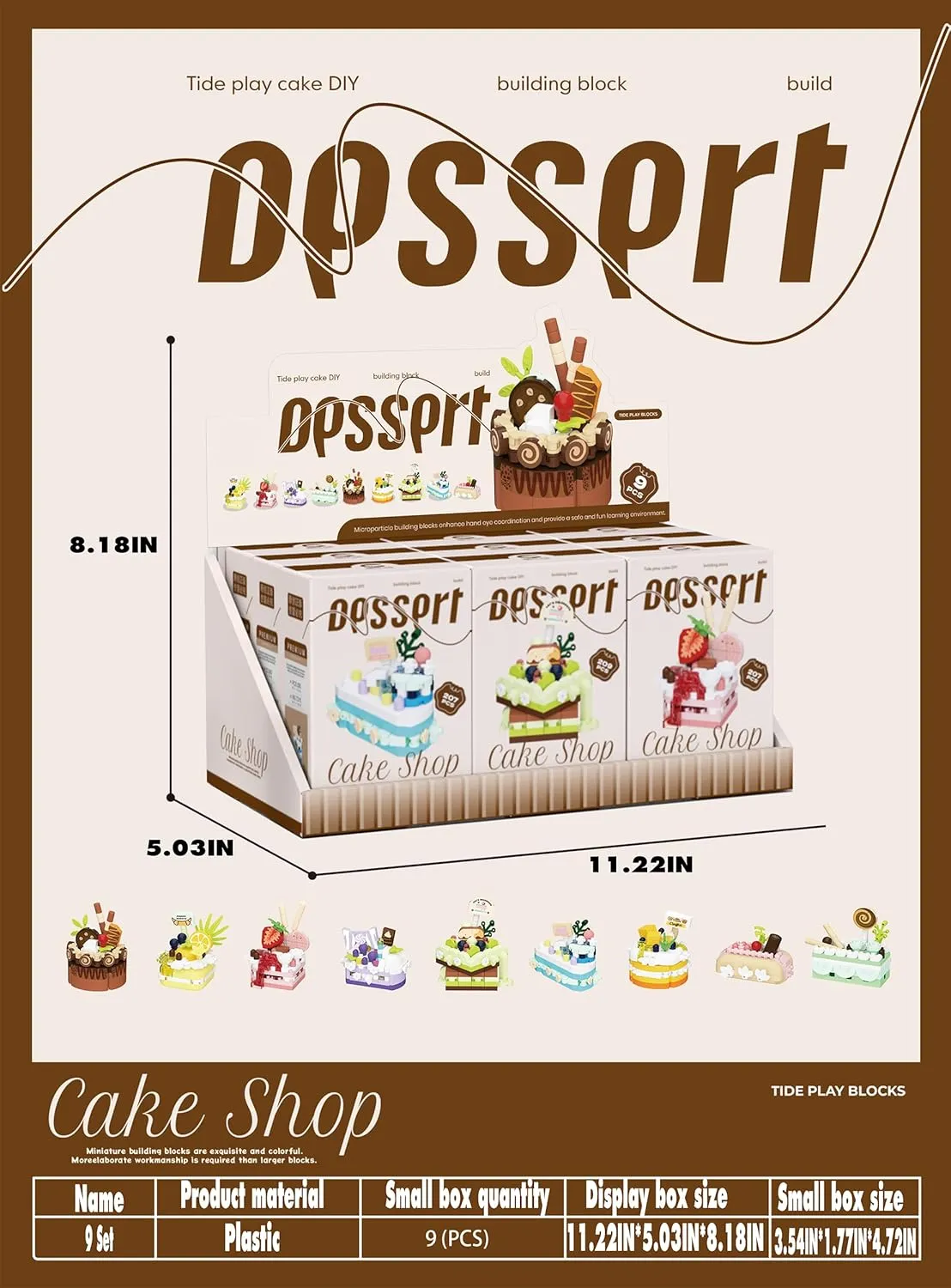 9 Set Creative Mini Cake Building Blocks Toy - DIY Dessert Food Series Perfect for Home Decoration and Art Collection Office Decor