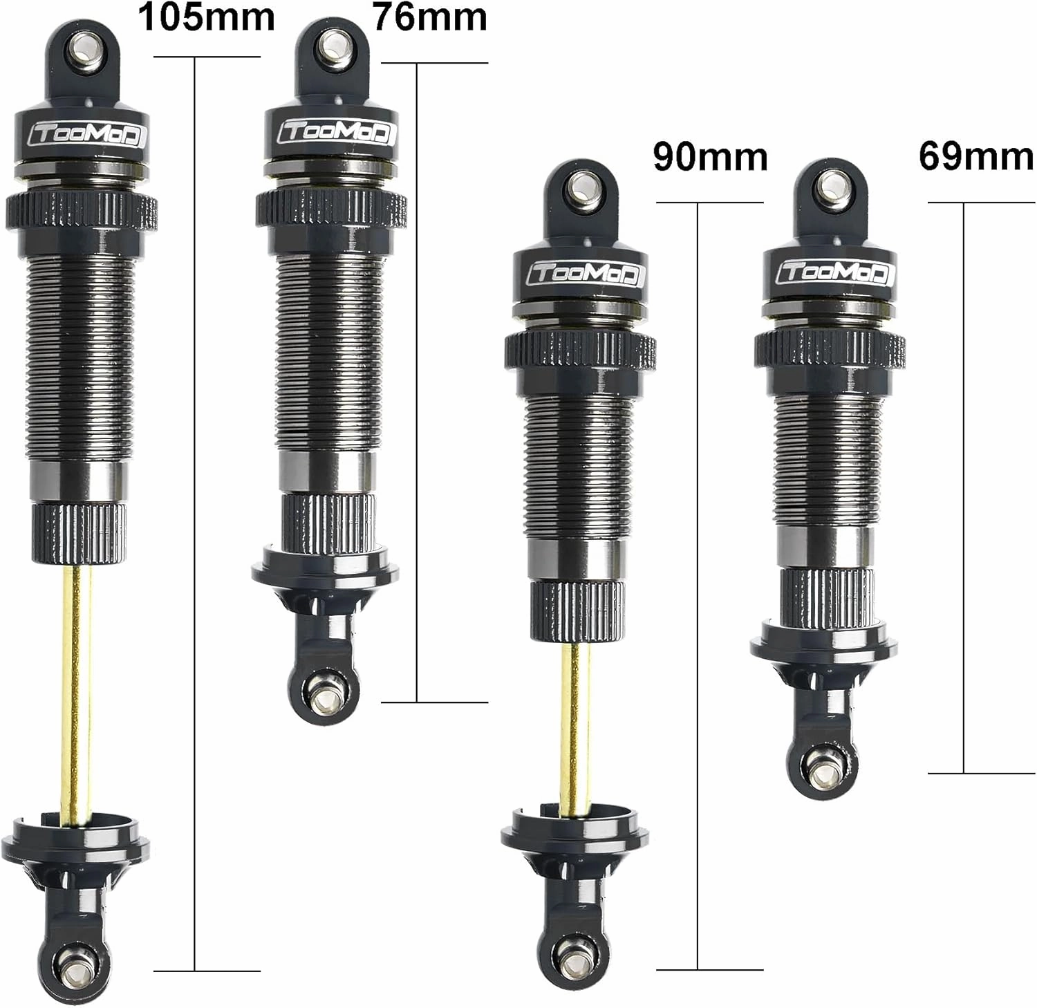 90mm/105mm RC Oil Shock Absorber Big Bore Damper for 1/10 Slash 2WD, 4WD 4x4,Stampede,Rustler 4X4 VXL, Hoss,Bandit, Ford, Vorteks, Parts Upgrade Replace (Black)